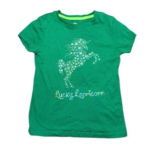 Glitter Lucky Leprechaun Unicorn Green Kids‎ T-Shirt Size M
